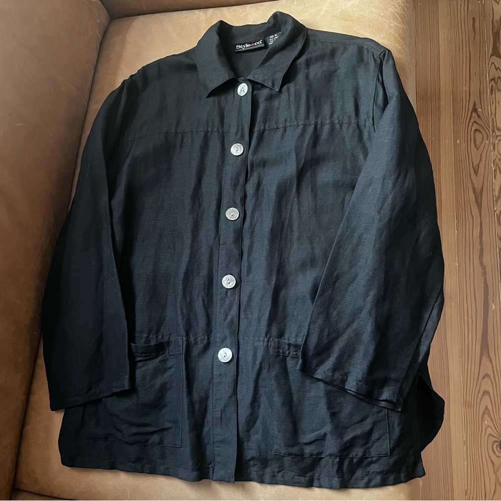 Style & Co linen shirt overshirt w mother of pearl buttons button down w pockets